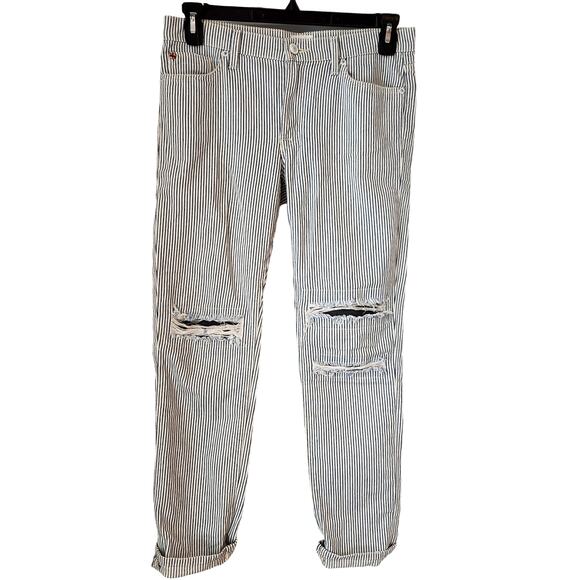 Hudson Jeans Jude Slouch Skinny Crop Distressed Striped Denim Size 25 - Picture 1 of 6